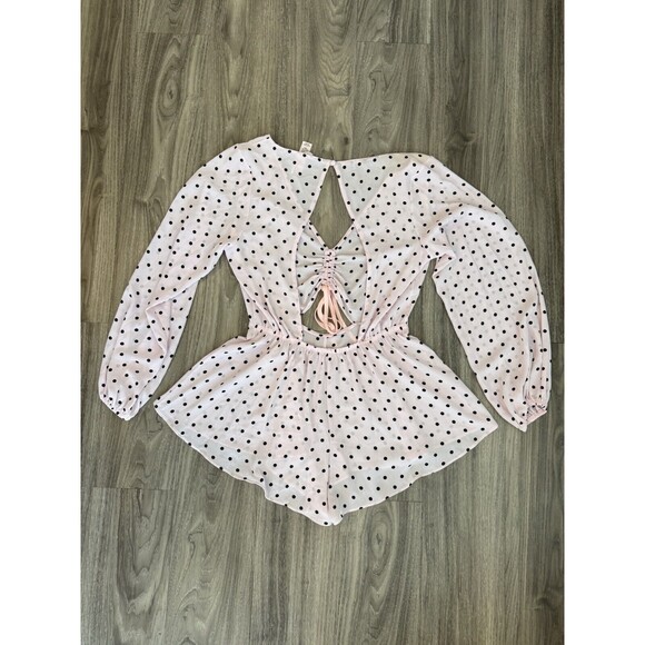 Victoria's Secret Romper Womens XS Pink Playsuit Polka Dot Long Sleeve Cutout - Picture 9 of 11